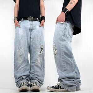 Vintage y2k baggy wide leg distressed grunge archive skater faded jeans